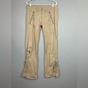 Vtg American Eagle Womens Sz 6 Khaki Beige Cargo Pants Zippers Pockets Parachute